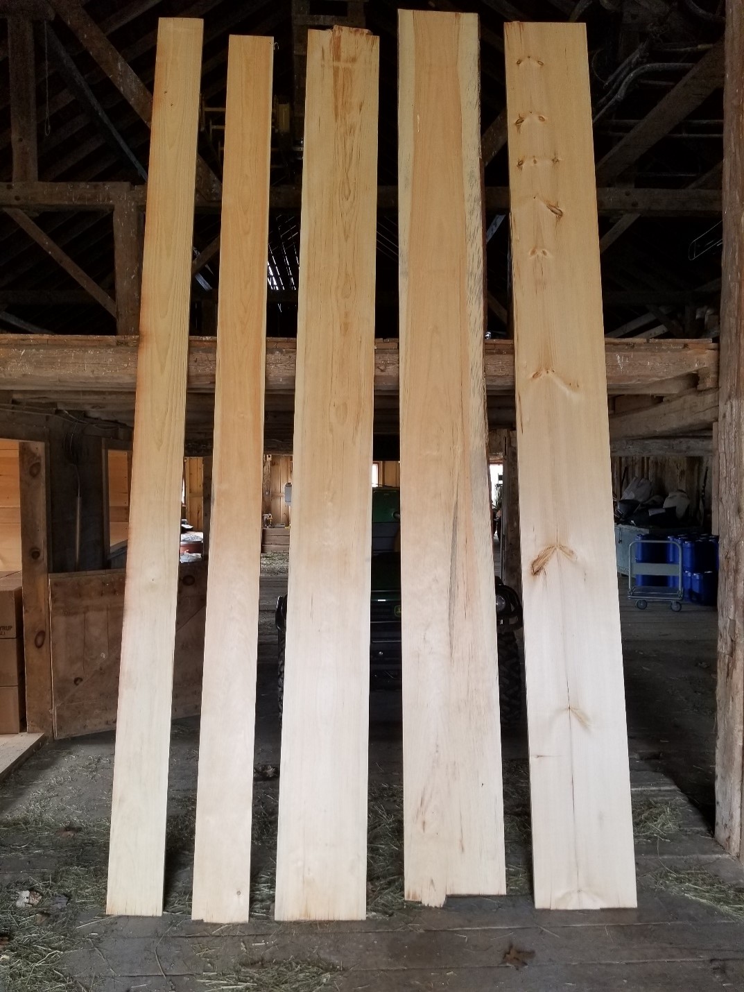 Clear lumber from pruned pines. The board on the right shows the core of the tree at the size it was pruned (© 2023 University of New Hampshire, by Jim Frohn, UNH Extension)