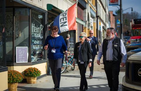 People walking downtown